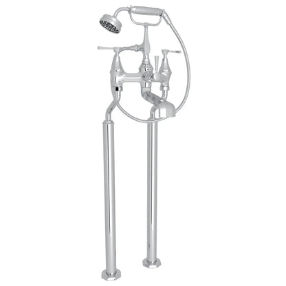 Perrin & Rowe Deco Exposed Floor Mount Tub Filler With Handshower, Metal Lever Handle 19 GPM