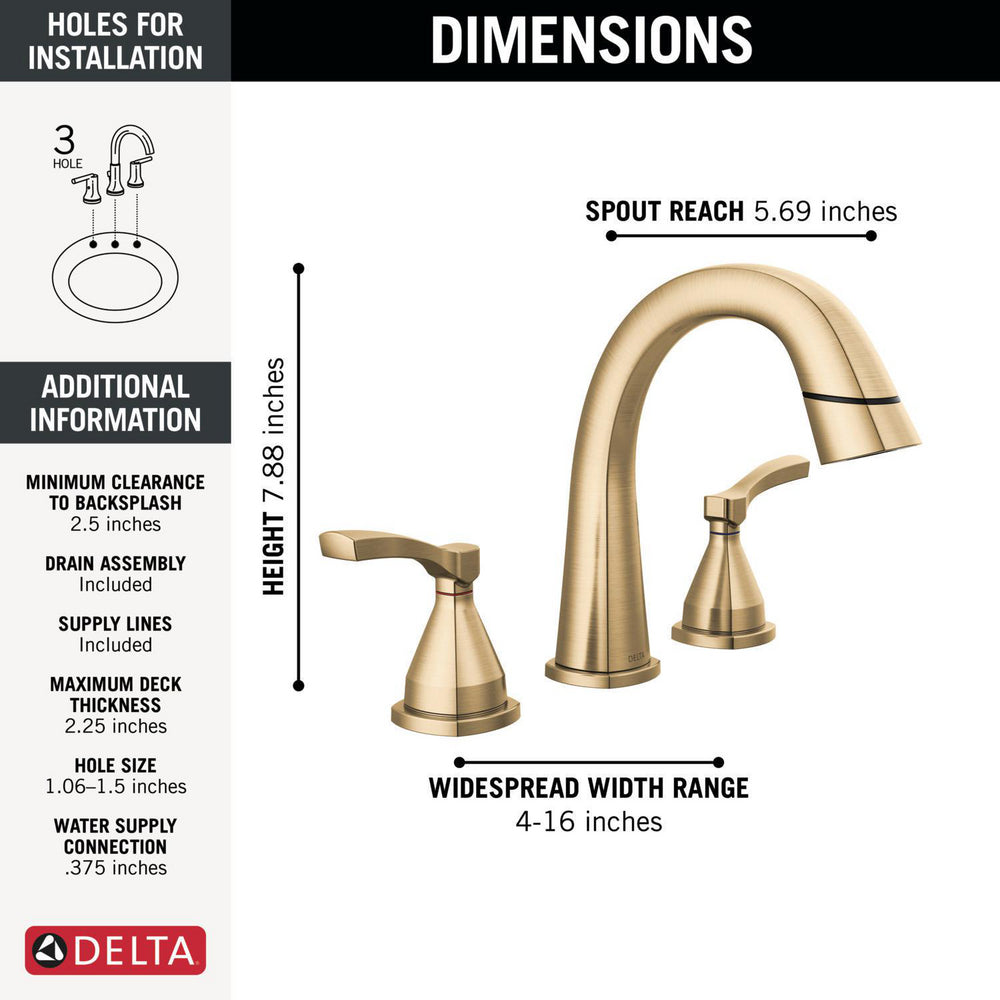 Delta Stryke Two Handle Widespread Pull Down Bathroom Faucet