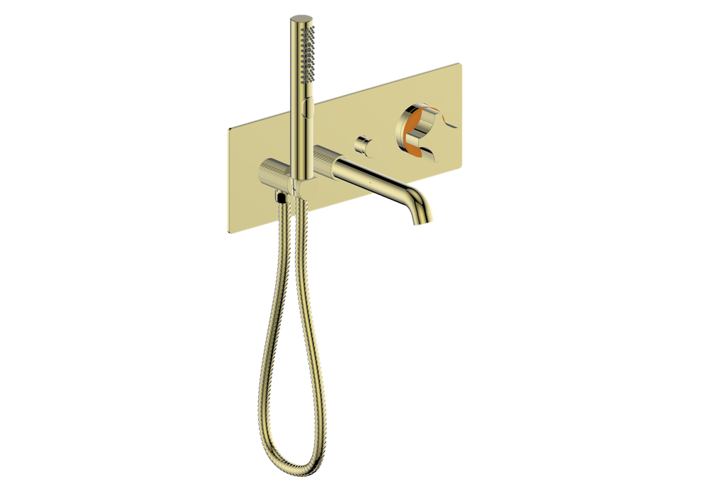 Vogt Mond Wall Mount Tub Filler Complete With Rough-In Valve In Brushed Gold