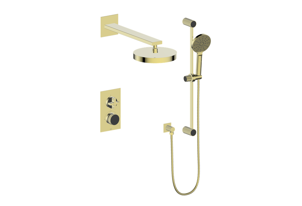 Vogt Mond Ensemble de finition de système de douche thermostatique à 2 voies uniquement, or brossé