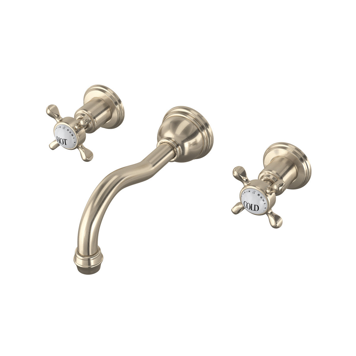 Perrin & Rowe Edwardian Wall Mount Lavatory Faucet Trim With Column Spout Cross Handle