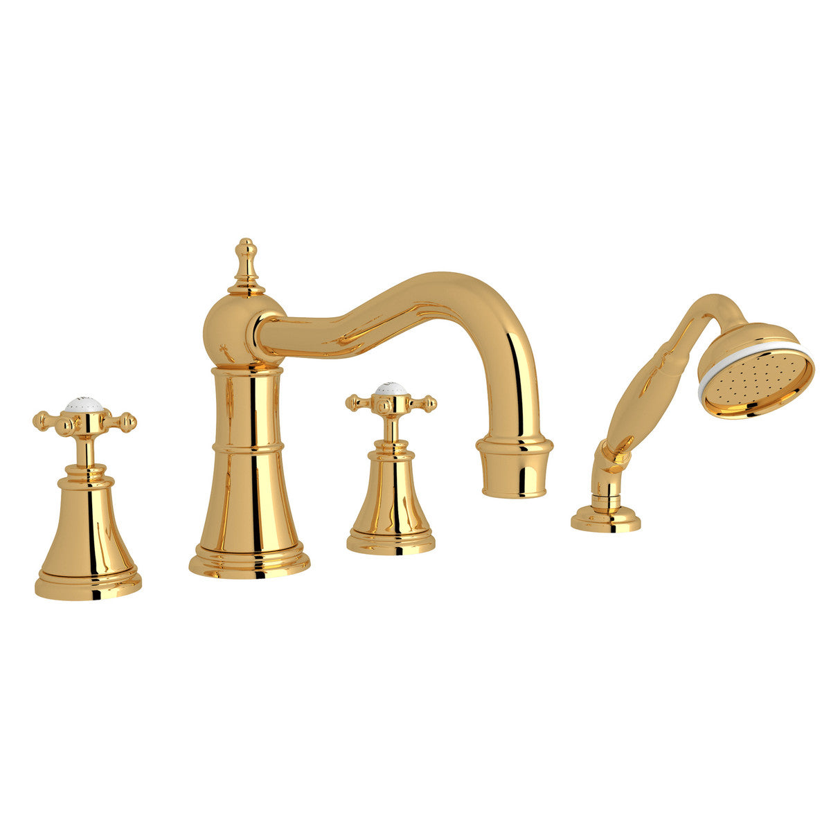 Perrin & Rowe Georgian Era 4-Hole Deck Mount Tub Filler With Column Spout Cross Handle