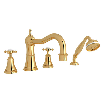 Perrin & Rowe Georgian Era 4-Hole Deck Mount Tub Filler With Column Spout Cross Handle