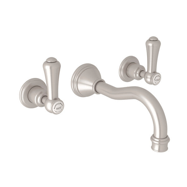 Perrin & Rowe Georgian Era Wall Mount Widespread Bathroom Faucet, Lever Handles with Porcelain Caps