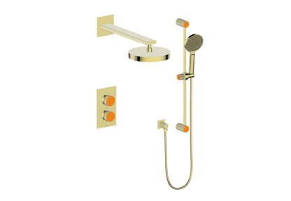 Vogt Mond 2-Way Thermostatic Shower System With Rough-In Valve, Brushed Gold