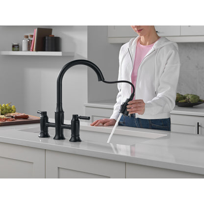 Delta Renaldi Two Handle Pull-Down Bridge Kitchen Faucet - 2384L