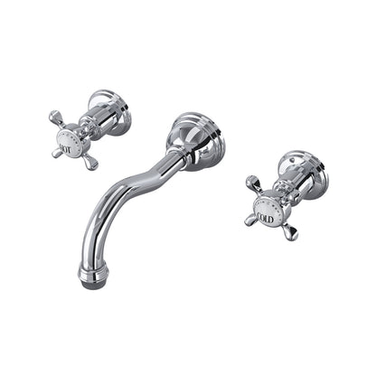 Perrin & Rowe Edwardian Wall Mount Lavatory Faucet Trim With Column Spout Cross Handle
