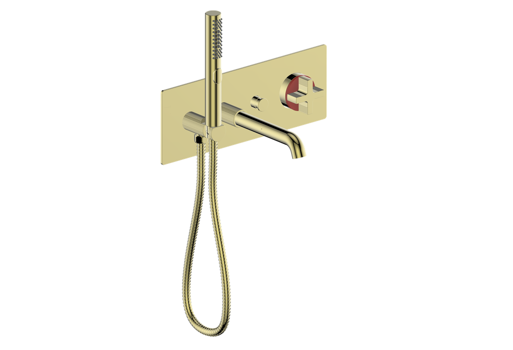 Vogt Mond Wall Mount Tub Filler Complete With Rough-In Valve In Brushed Gold