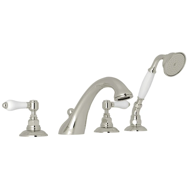 Mélangeur de baignoire Rohl Acqui à 4 trous sur gorge avec poignées à levier en porcelaine - A1464LP
