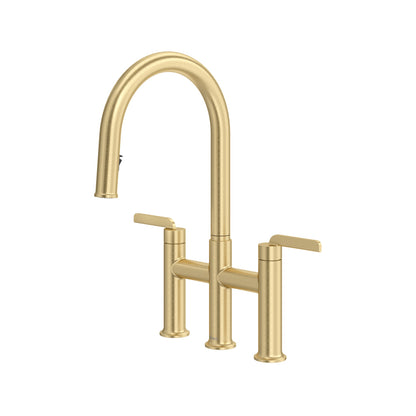 Riobel Authentica Bridge Pull-Down Kitchen Faucet With C-Spout Dual Spray 1.5 GPM