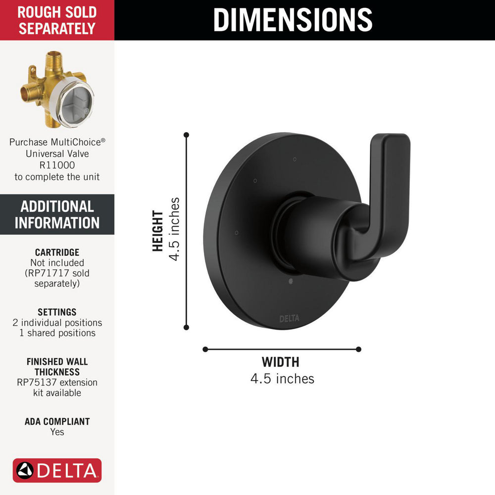 Delta Lineax 3-Setting 2-Port Diverter Trim - T11862