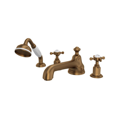 Perrin & Rowe Edwardian 4-Hole Deck Mount Tub Filler With Low Spout Cross Handle