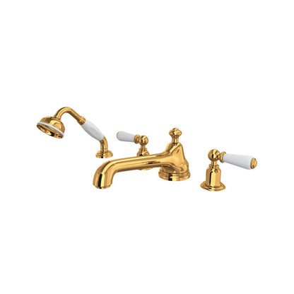 Perrin & Rowe Edwardian 4-Hole Deck Mount Tub Filler With Low Spout Lever Handle