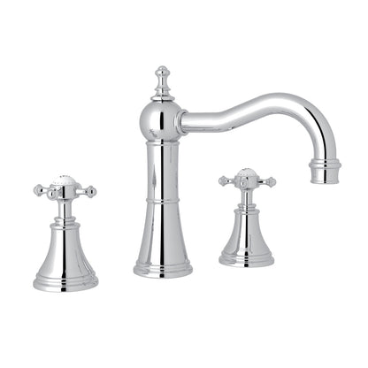 Perrin & Rowe Georgian Era Widespread Lavatory Faucet With Column Spout, With Cross Handle