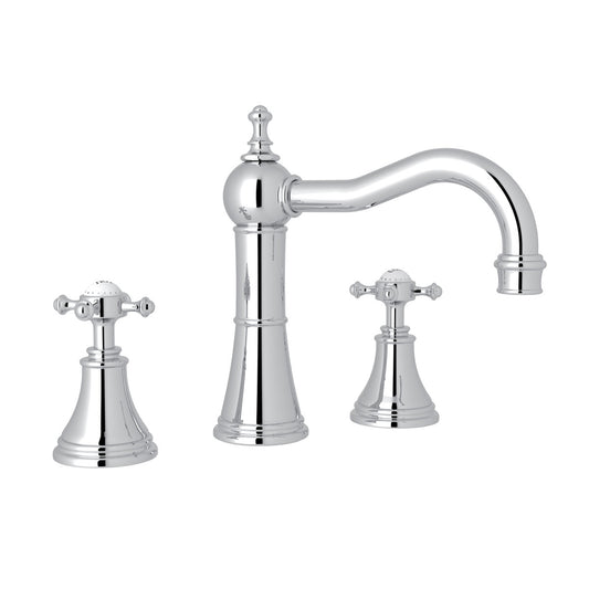 Perrin & Rowe Georgian Era Widespread Lavatory Faucet With Column Spout, With Cross Handle