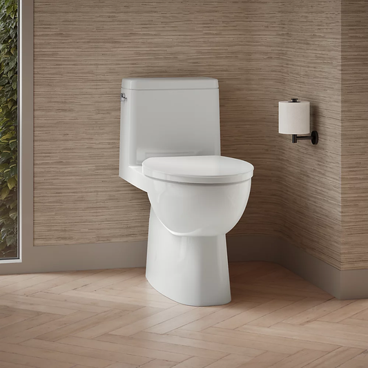 Kohler Reach One-Piece Compact Elongated Toilet With Skirted Trapway, 1.28 GPF Left-Hand Trip Lever