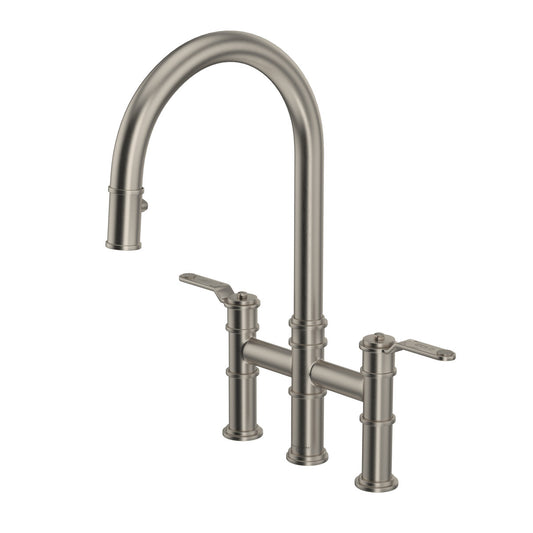 Perrin & Rowe Armstrong Pull-Down Bridge Kitchen Faucet With C-Spout Dual Spray 1.8 GPM