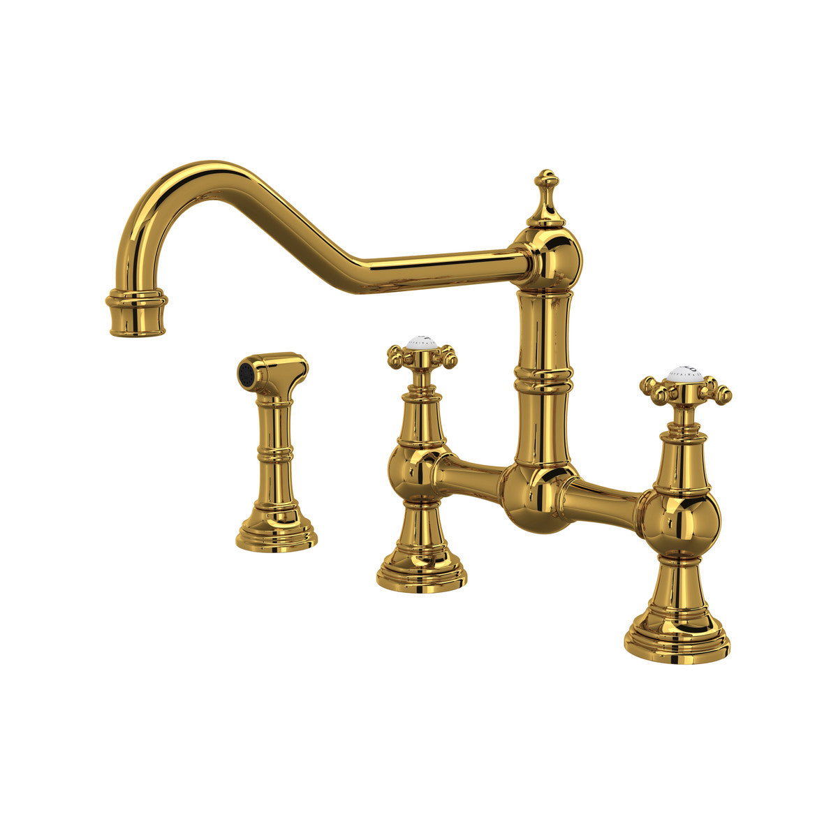 Perrin & Rowe Edwardian Extended Spout Bridge Kitchen Faucet With Side Spray