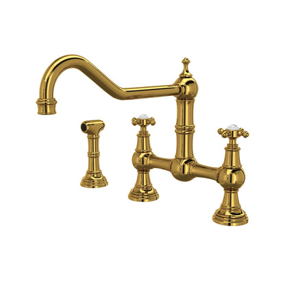 Perrin & Rowe Edwardian Extended Spout Bridge Kitchen Faucet With Side Spray