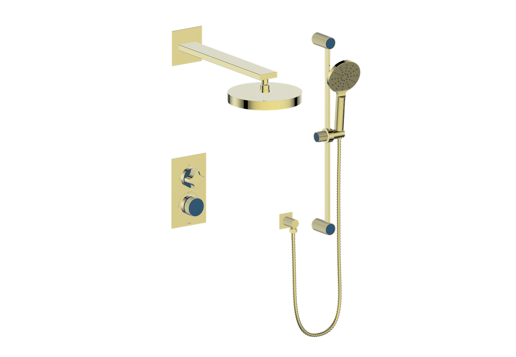 Vogt Mond 2-Way Thermostatic Shower System With Rough-In Valve, Brushed Gold