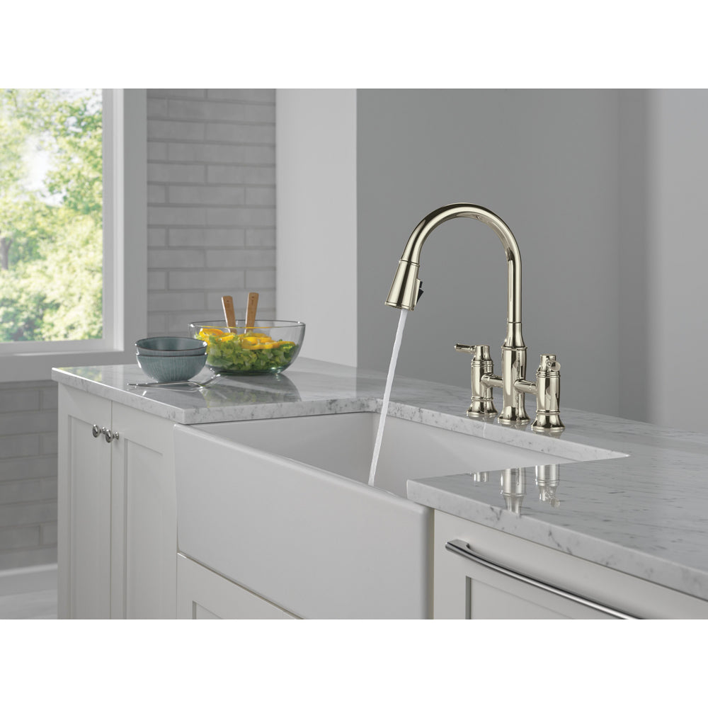 Delta Renaldi Two Handle Pull-Down Bridge Kitchen Faucet - 2384L