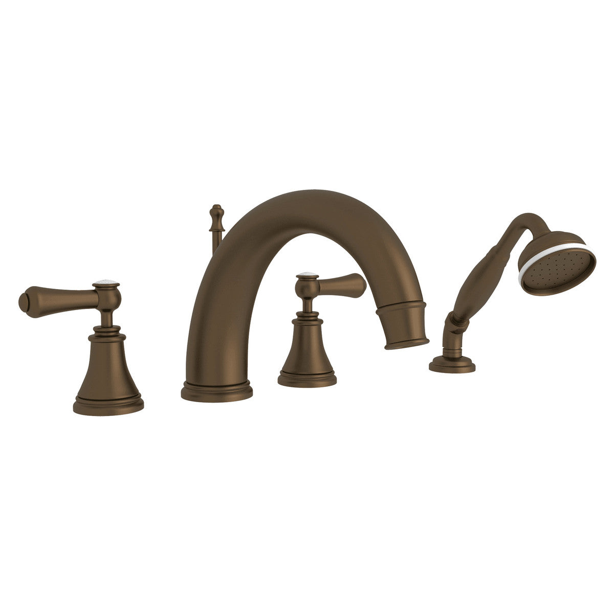 Perrin & Rowe Georgian Era 4-Hole Deck Mount Tub Filler With C-Spout Lever Handle Porcelain Caps