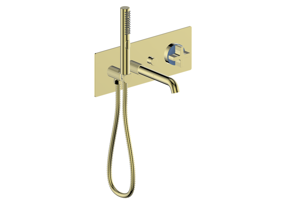 Vogt Mond Wall Mount Tub Filler Complete With Rough-In Valve In Brushed Gold