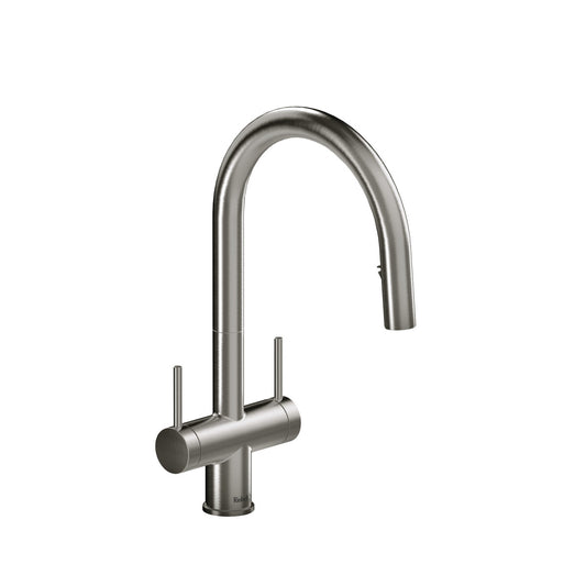 Riobel Azure Two Handle Pull-Down Kitchen Faucet With C-Spout Dual Spray 1.5 GPM