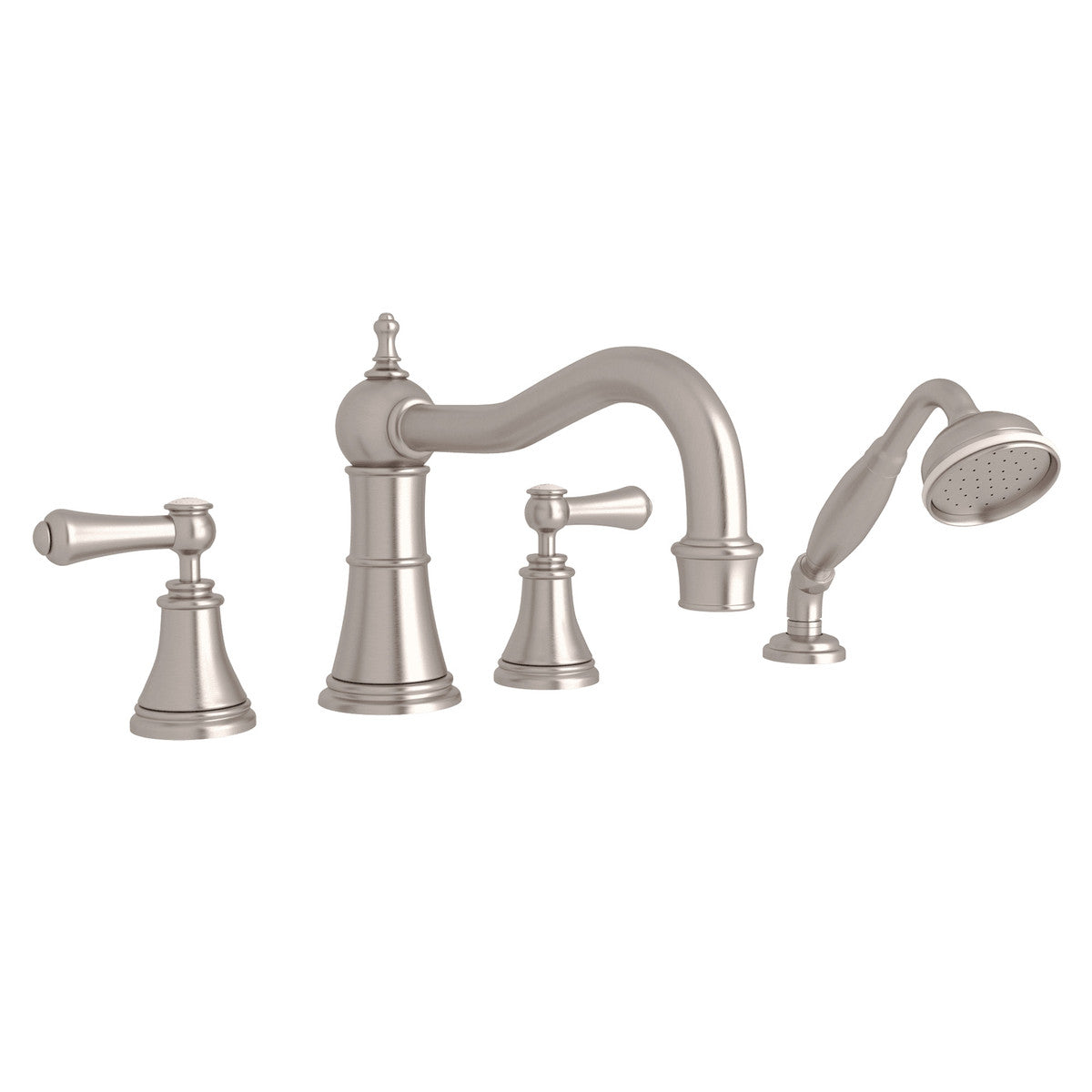 Perrin & Rowe Georgian Era 4-Hole Deck Mount Tub Filler With Column Spout Lever Handle Porcelain Caps