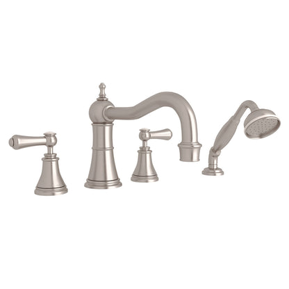 Perrin & Rowe Georgian Era 4-Hole Deck Mount Tub Filler With Column Spout Lever Handle Porcelain Caps