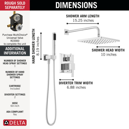 Delta T342701 Modern Monitor 14 Series Angular Raincan Shower Trim with Hand Shower