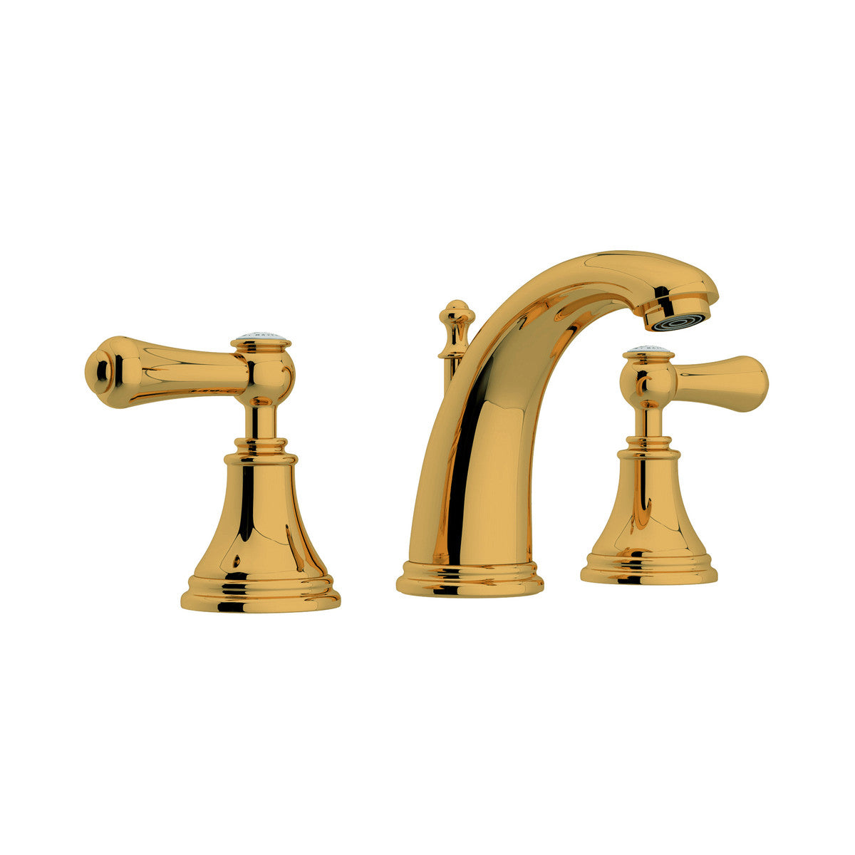 Perrin & Rowe High Neck Georgian Era Widespread Lavatory Faucet, White Porcelain Lever Handle