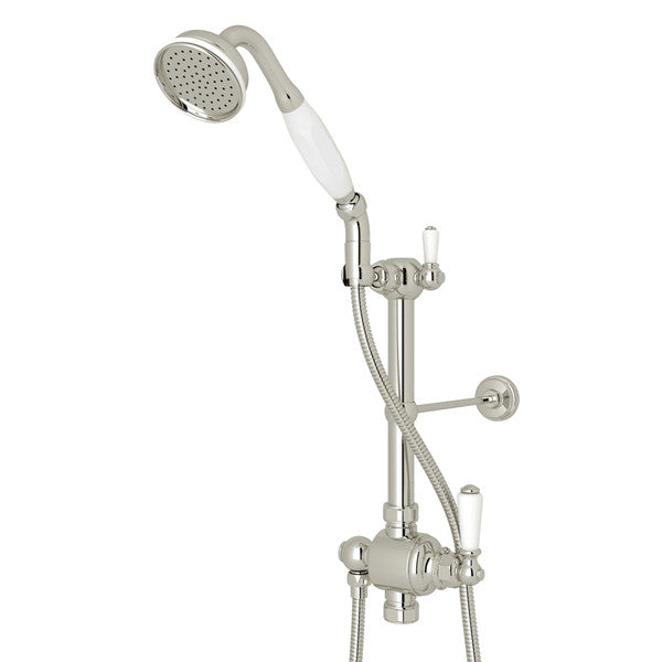 Perrin & Rowe Riser Diverter, Handshower, Handshower Holder, Hose And 8" Thermostatic Outlet
