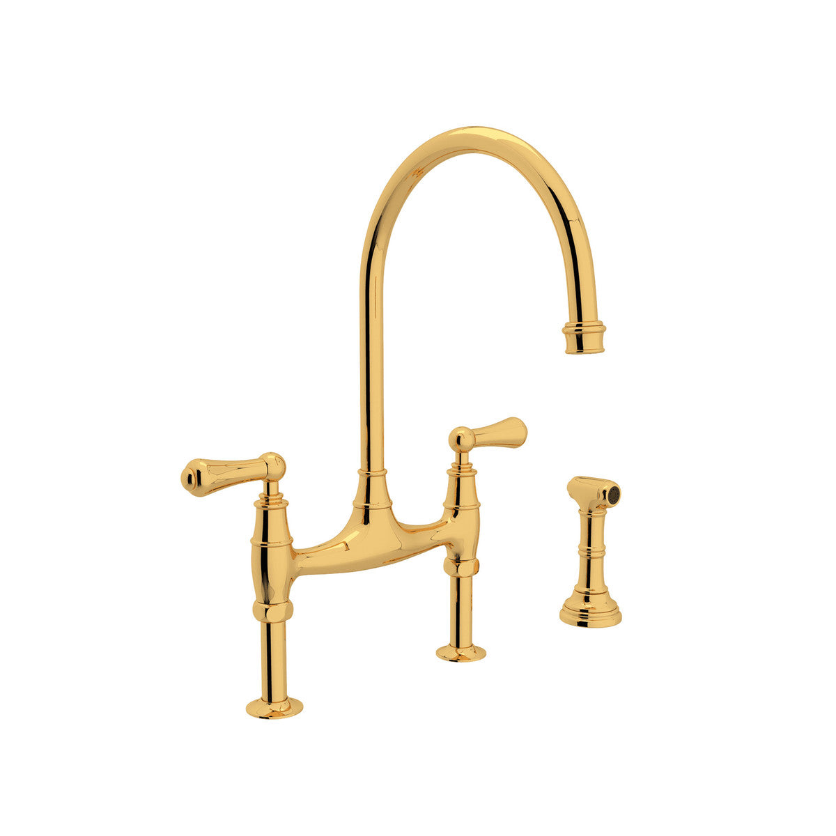 Perrin & Rowe Georgian Era Bridge Kitchen Faucet With Sidespray, Lever Handle