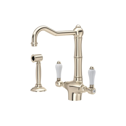 Rohl Acqui Two Handle Kitchen Faucet With Side Spray & Porcelain Handles - A1679LPWS-2