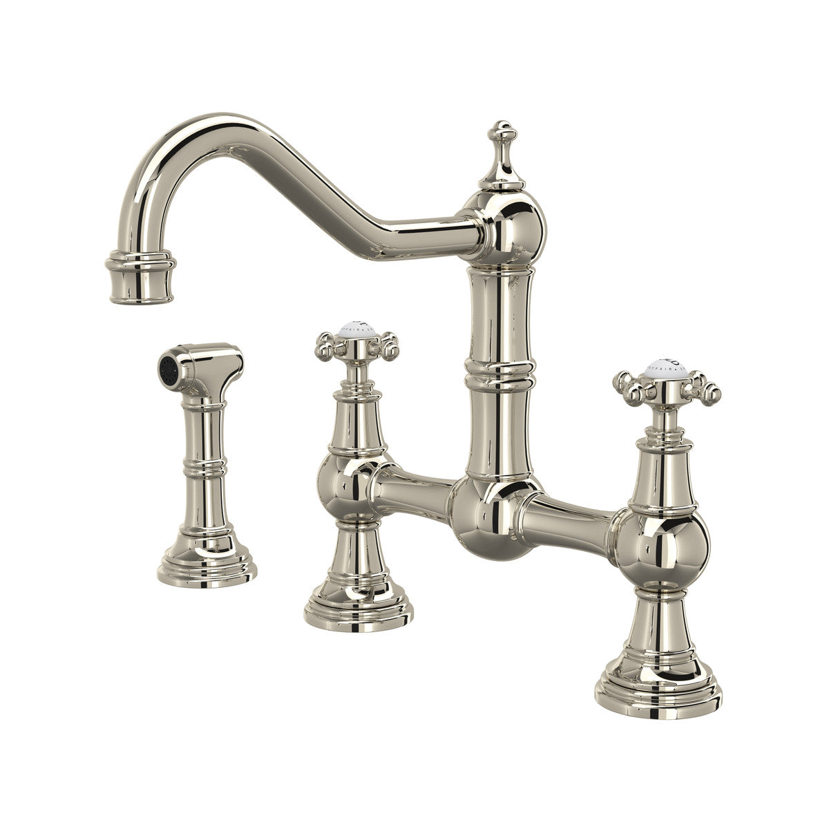 Perrin & Rowe Edwardian Bridge Kitchen Faucet With Sidespray Cross Handle 1.5 GPM