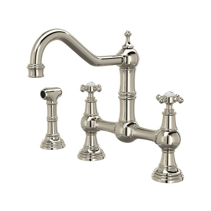 Perrin & Rowe Edwardian Bridge Kitchen Faucet With Sidespray Cross Handle 1.5 GPM