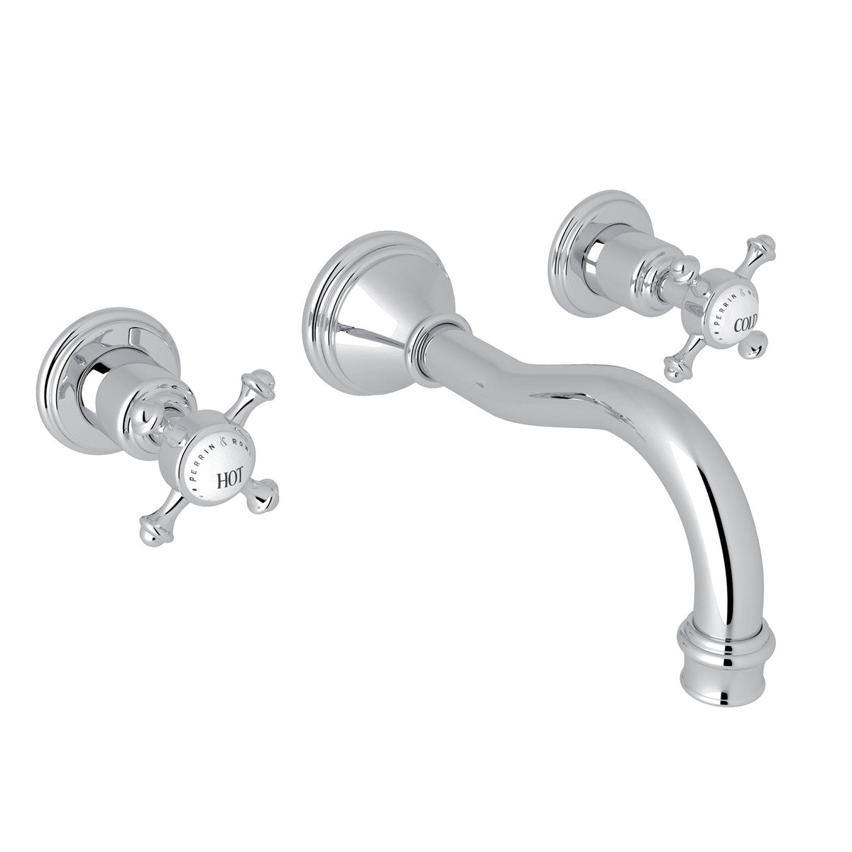 Perrin & Rowe Georgian Era Wall Mount Widespread Bathroom Faucet, Cross Handles with Porcelain Caps