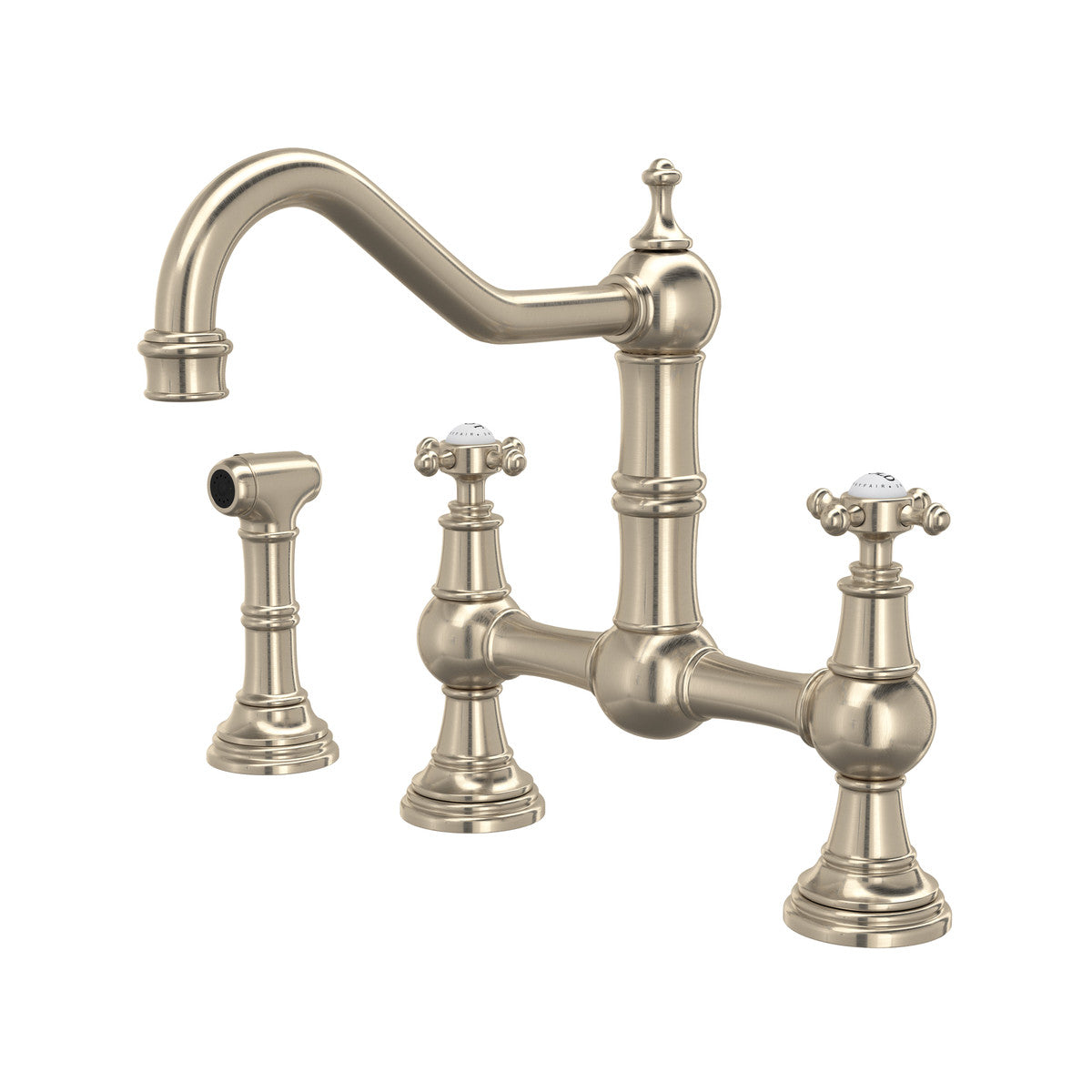 Perrin & Rowe Edwardian Bridge Kitchen Faucet With Sidespray Cross Handle 1.5 GPM