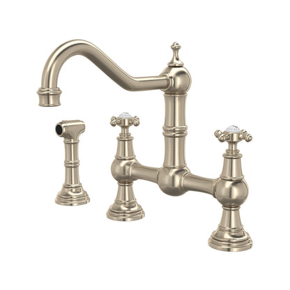 Perrin & Rowe Edwardian Bridge Kitchen Faucet With Sidespray Cross Handle 1.5 GPM