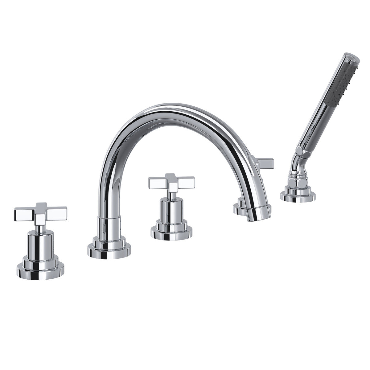 Rohl Lombardia 5-Hole Deck Mount Tub Filler With C-Spout & Cross Handles - A2214XM