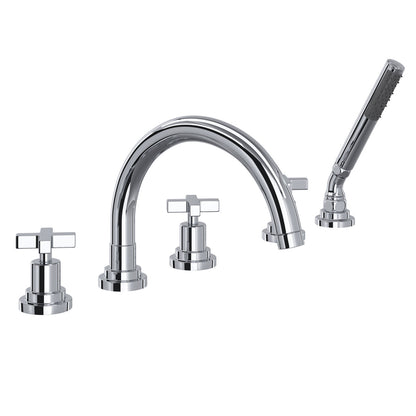 Rohl Lombardia 5-Hole Deck Mount Tub Filler With C-Spout & Cross Handles - A2214XM