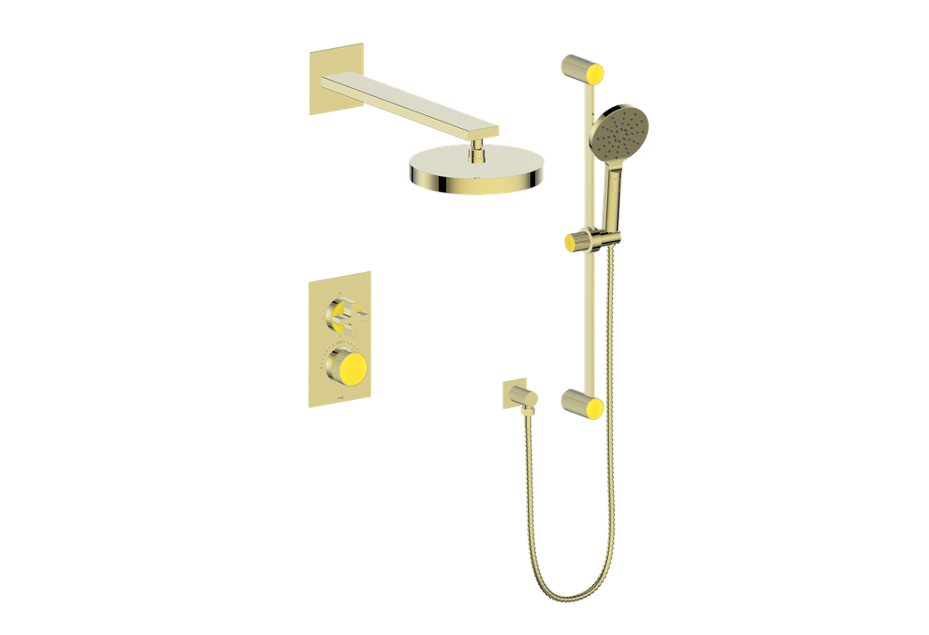 Vogt Mond Ensemble de finition de système de douche thermostatique à 2 voies uniquement, or brossé