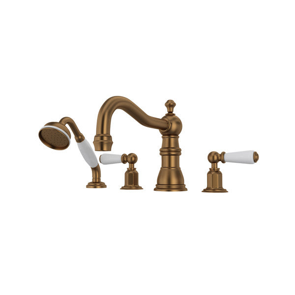 Perrin & Rowe Edwardian 4-Hole Deck Mount Tub Filler With Column Spout Lever Handle
