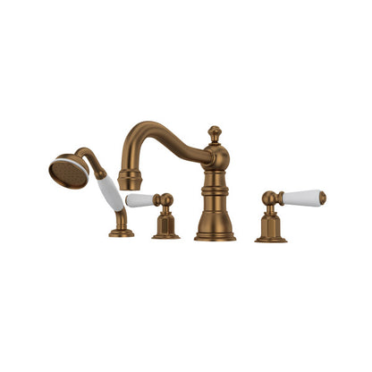 Perrin & Rowe Edwardian 4-Hole Deck Mount Tub Filler With Column Spout Lever Handle