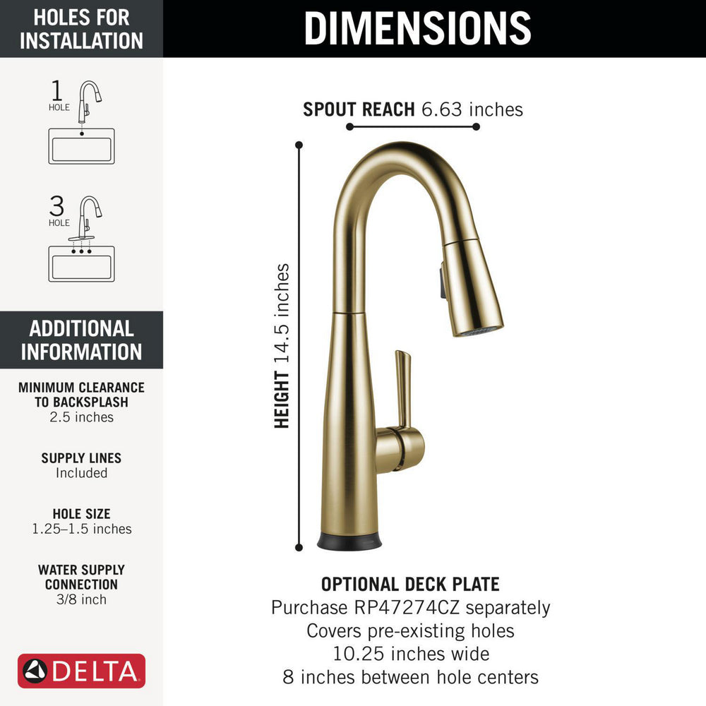Delta Essa Single Handle Pull-Down Bar/Prep Faucet with Touch2O Technology - 9913T