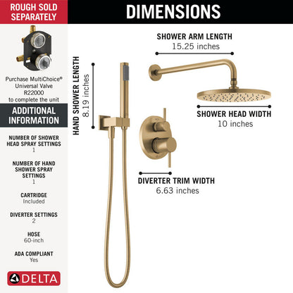 Delta T342702 Modern Cylindrical Raincan Shower Trim with Hand Shower