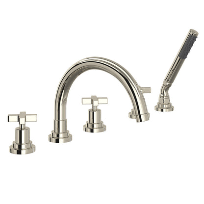 Rohl Lombardia 5-Hole Deck Mount Tub Filler With C-Spout & Cross Handles - A2214XM