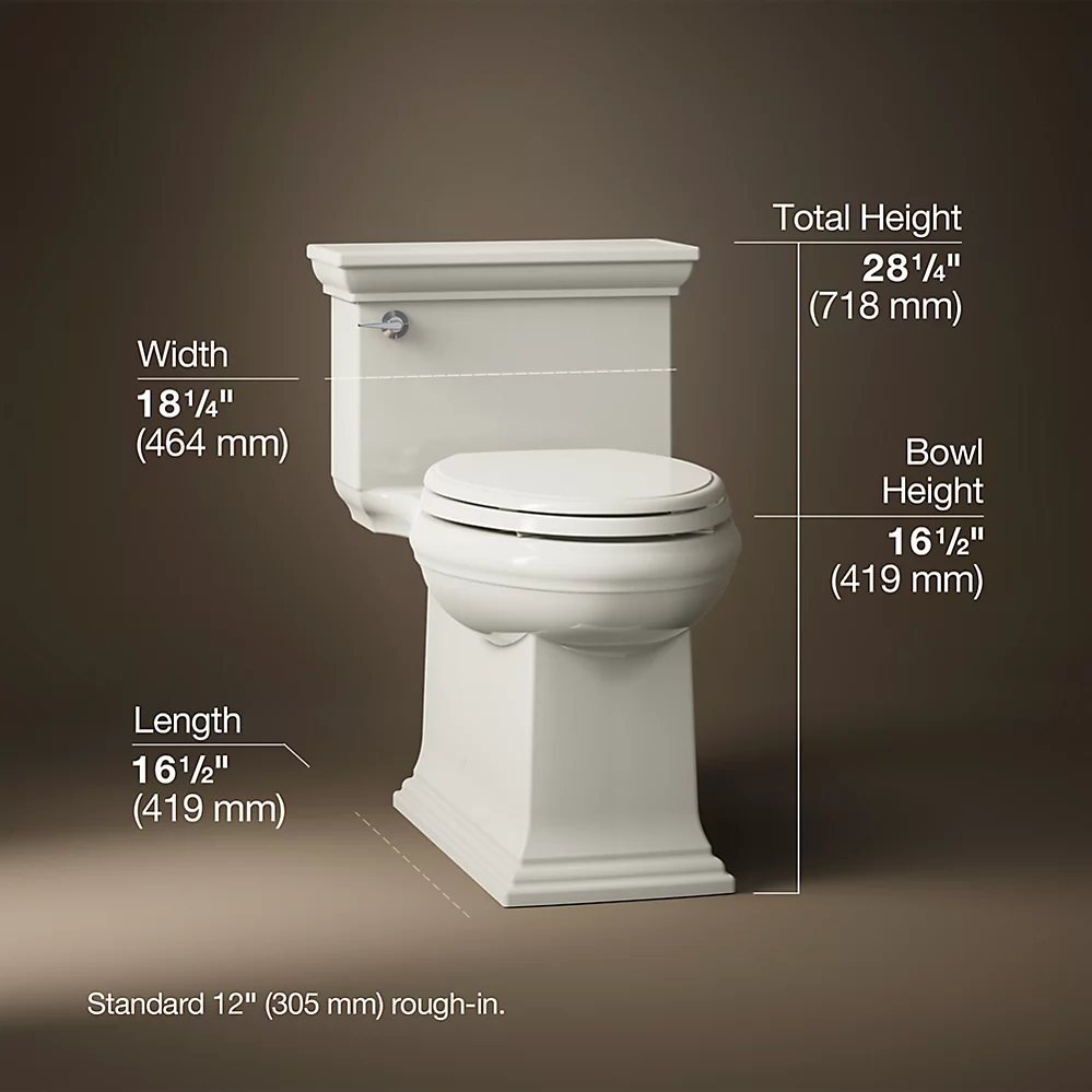 Kohler Memoirs Stately One-Piece Compact Elongated Toilet With Skirted Trapway, 1.28 GPF