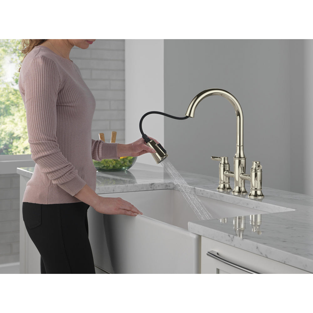 Delta Renaldi Two Handle Pull-Down Bridge Kitchen Faucet - 2384L
